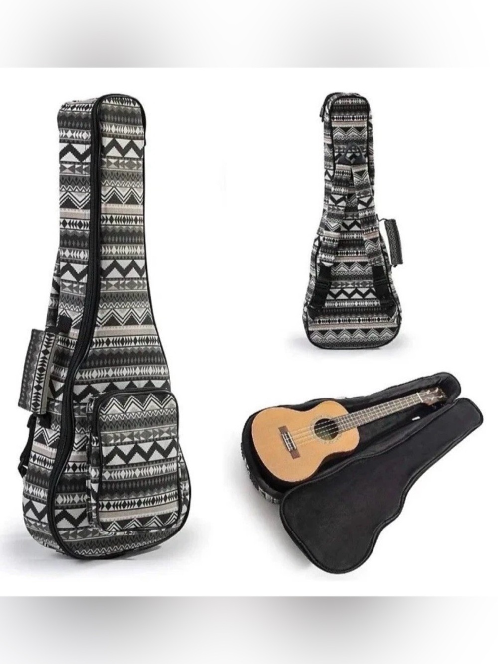 Heavy Duty Ukulele Bag For Gigs Up to 27 Inch Black & White Aztec Pattern NEW